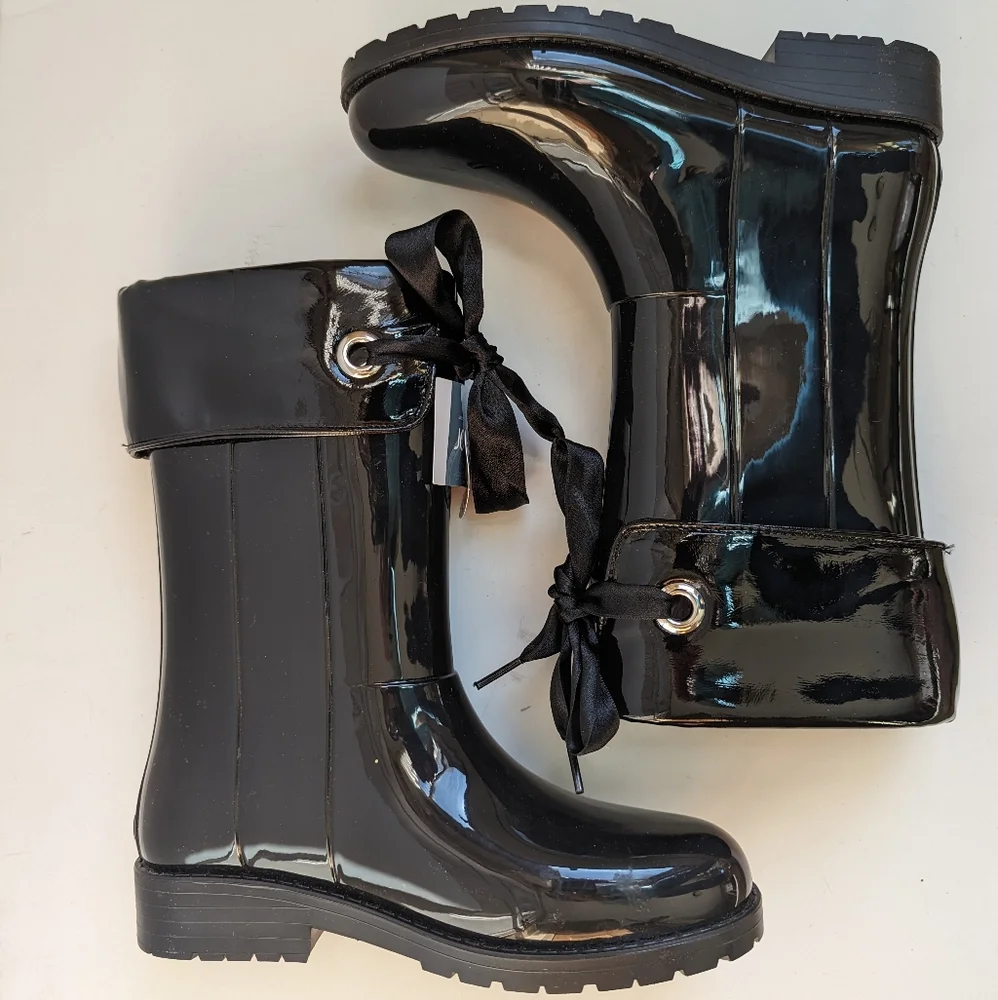 NWB Igor Campera Charol Girl's Sz 5.5 /36Bow Rain Boots Black made in Spain